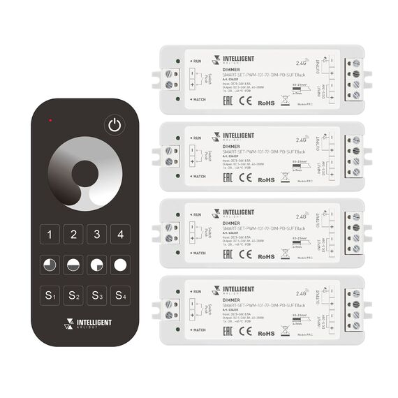 Arlight 036201 INTELLIGENT ARLIGHT Диммер SMART-SET-PWM-101-72-DIM-PD-SUF Black (5-36V, 1x8A, x4, ПДУ 13кн, 2,4G) (IARL, IP20 Пластик, 5 лет) 036201, изображение 2