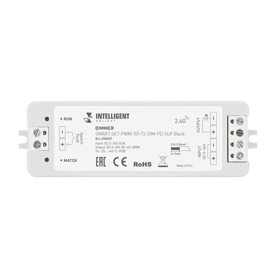 Arlight 036201 INTELLIGENT ARLIGHT Диммер SMART-SET-PWM-101-72-DIM-PD-SUF Black (5-36V, 1x8A, x4, ПДУ 13кн, 2,4G) (IARL, IP20 Пластик, 5 лет) 036201, изображение 3