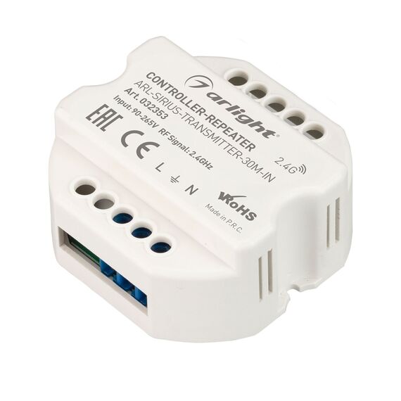 Arlight 032353 Контроллер-усилитель ARL-SIRIUS-TRANSMITTER-30M-IN (230V, 2,4G) (Arlight, IP20 Пластик, 3 года) 032353