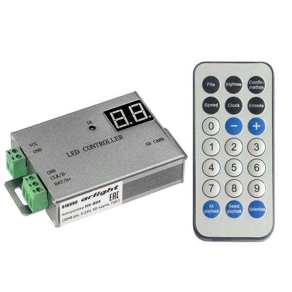 Arlight 016999 Контроллер HX-805 (2048 pix, 5-24V, SD-карта, ПДУ) (Arlight, -) 016999