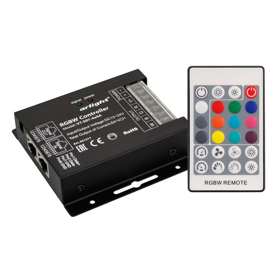 Arlight 021317 Контроллер VT-S07-4x6A (12-24V, ПДУ 24 кн, RF) (Arlight, IP20 Металл, 3 года) 021317