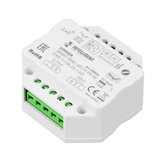 Arlight 038546 INTELLIGENT ARLIGHT Диммер SMART-TRIAC-601-72-PD-IN (230V, 1x1,5A, ZB, 2,4G) (IARL, IP20 Пластик, 5 лет) 038546