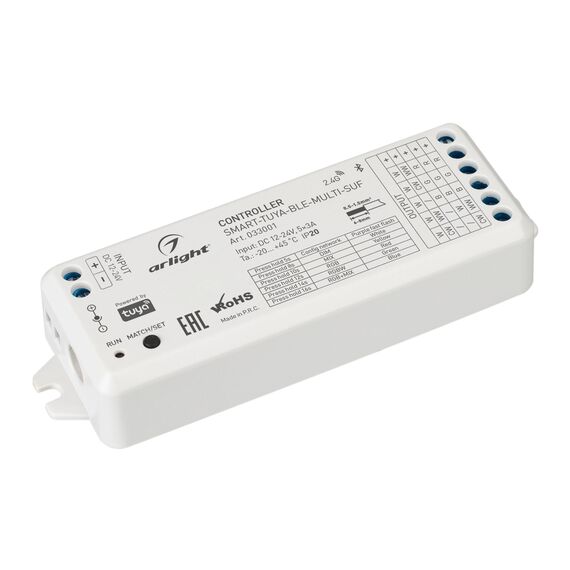 Arlight 033001 Контроллер SMART-TUYA-BLE-MULTI-SUF (12-24V, 5x3A, RGB-MIX, 2,4G) (Arlight, IP20 Пластик, 5 лет) 033001