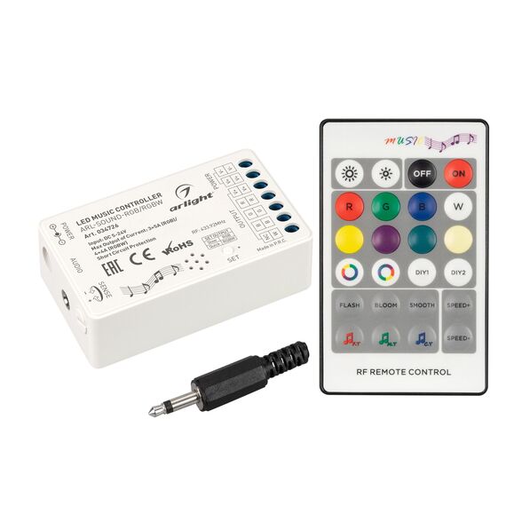 Arlight 034726 Аудиоконтроллер ARL-SOUND-RGB/RGBW (12-24V, 4x4A, RF ПДУ 24кн) (Arlight, IP20 Пластик, 3 года) 034726