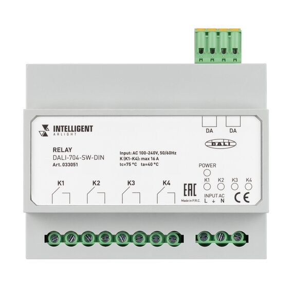 Arlight 033051 INTELLIGENT ARLIGHT Релейный модуль DALI-704-SW-DIN (BUS, 4х16A) (IARL, IP20 Пластик, 3 года) 033051, изображение 4