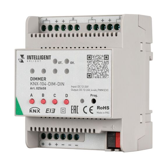Arlight 025658 INTELLIGENT ARLIGHT ДиммерNX-104-DIM-DIN (12-24V, 4x4A) (IARL, IP20 Пластик, 2 года) 025658