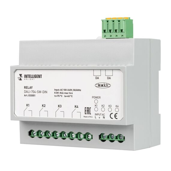 Arlight 033051 INTELLIGENT ARLIGHT Релейный модуль DALI-704-SW-DIN (BUS, 4х16A) (IARL, IP20 Пластик, 3 года) 033051