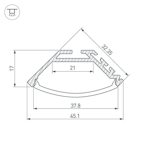 Arlight 020898 ПрофильLUS-P45-2000 ANOD (Arlight, Алюминий) 020898, изображение 5