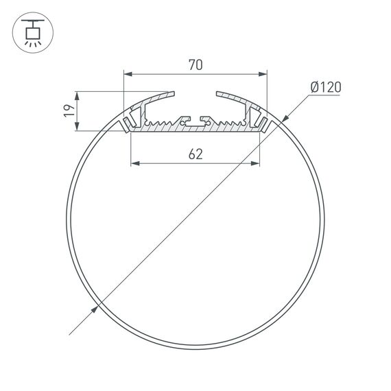 Arlight 020475 Профиль с экраном SL-ROUND-D120-2500 ANOD+OPAL (Arlight, Алюминий) 020475, изображение 5