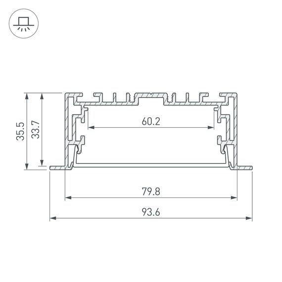 Arlight 021178(1) Профиль с экраном S2-LINIA94-F-2500 ANOD+OPAL (Arlight, Алюминий) 021178(1), изображение 6