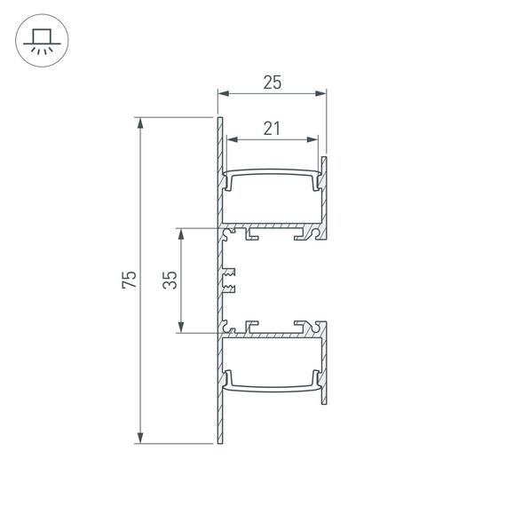 Arlight 052513 Профиль WALL-2575-DUAL-2000 ANOD (Arlight, Алюминий) 052513, изображение 6