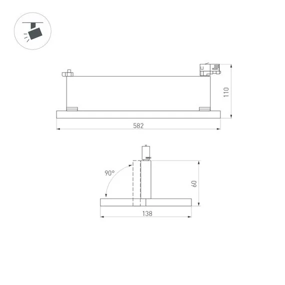 Arlight 035496 Светильник LGD-MARS-4TR-S582x138-50W Day4000 (BK, 60-130 deg, 230V) (Arlight, IP20 Металл, 5 лет) - ! УПАКОВКА СОСТОИТ ИЗ - 1 шт, изображение 9