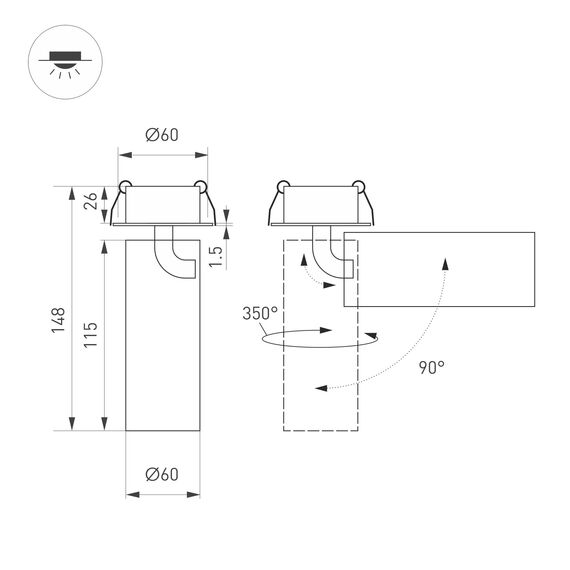 Arlight 052357 Светильник SP-GABI-BUILT-FLAP-R60-12W Warm3000 (WH, 60 deg, 230V) (Arlight, IP40 Металл, 5 лет) 052357, изображение 5