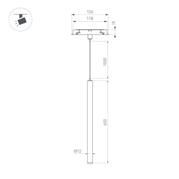 Arlight 044502 Светильник MAG-ORIENT-SPOT-HANG-L600-R12-2W Warm3000 (BK, 20 deg, 48V) (Arlight, IP20 Металл, 5 лет) 044502, изображение 8
