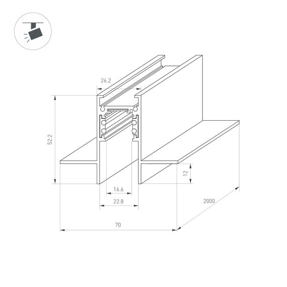Arlight 033634 Трек встраиваемый MAG-ORIENT-TRACK-2652-FDW-2000 (BK) (Arlight, IP20 Металл, 3 года) 033634, изображение 8