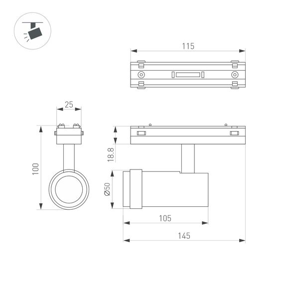 Arlight 044482 Светильник MAG-VIBE-SPOT-ZOOM-R47-10W Day4000 (BK, 20-55 deg, 48V) (Arlight, IP20 Металл, 5 лет) 044482, изображение 8