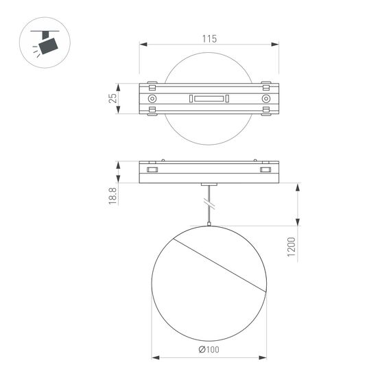 Arlight 044165 Светильник MAG-VIBE-EMISFERO-HANG-R100-6W Day4000 (BK, 130 deg, 48V) (Arlight, IP20 Металл, 5 лет) 044165, изображение 4