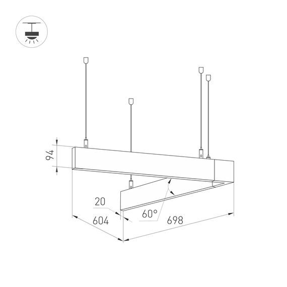 Arlight 033012 Светильник ALT-LINEAIR-ANGLE-60-FLAT-UPDOWN-DIM-700x605-55W Day4000 (BK, 100 deg, 230V) (Arlight, IP20 Металл, 3 года) 033012, изображение 4
