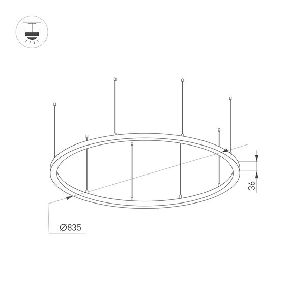 Arlight 034005(1) Светильник SP-LINE-HANG-ARC-O3535-D800-65W Warm3000 (WHITE, 230V) (Arlight, Металл) 034005(1), изображение 4