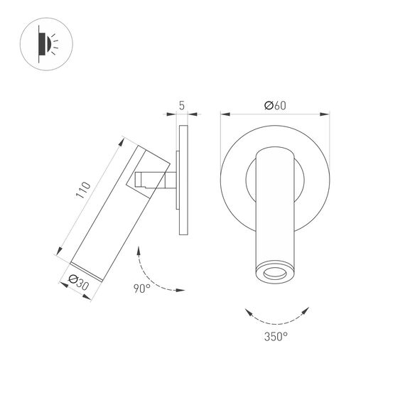 Arlight 053091 Светильник SP-READER-NB-R60-3W Warm3000 (BK, 20 deg, 230V) (Arlight, IP20 Металл, 3 года) 053091, изображение 3