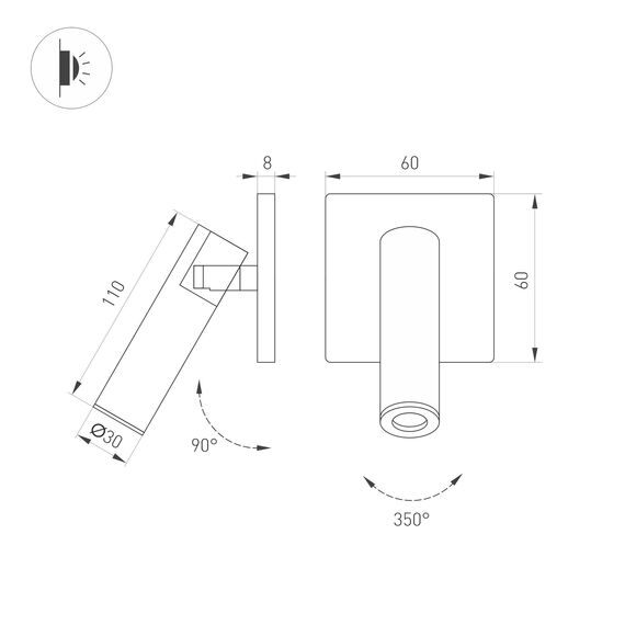 Arlight 049806 Светильник SP-READER-NB-S60x60-3W Warm3000 (GD, 20 deg, 230V) (Arlight, IP20 Металл, 3 года) 049806, изображение 3