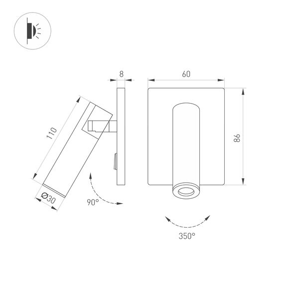 Arlight 052937 Светильник SP-READER-S60x86-3W Warm3000 (BK, 20 deg, 230V) (Arlight, IP20 Металл, 3 года) 052937, изображение 4