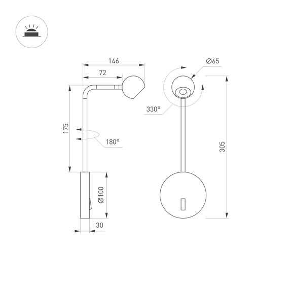 Arlight 048168 Светильник SP-OTTORI-LONG-WALL-6W Warm3000 (BK, 30 deg, 230V) (Arlight, IP20 Металл, 3 года) 048168, изображение 3
