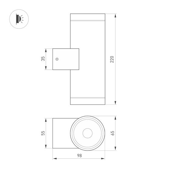 Arlight 044232 Светильник LGD-RAY-WALL-TWIN-R65-2x12W Day4000 (GR, 6 deg, 230V) (Arlight, IP65 Металл, 3 года) 044232, изображение 3