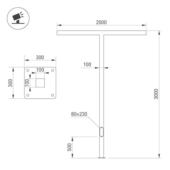 Arlight 051411 Опора OXOR-STER-T-2000x100x100-L3000-50W Warm3000 (BK, 230V) IP65 (Arlight, Сталь) 051411, изображение 3
