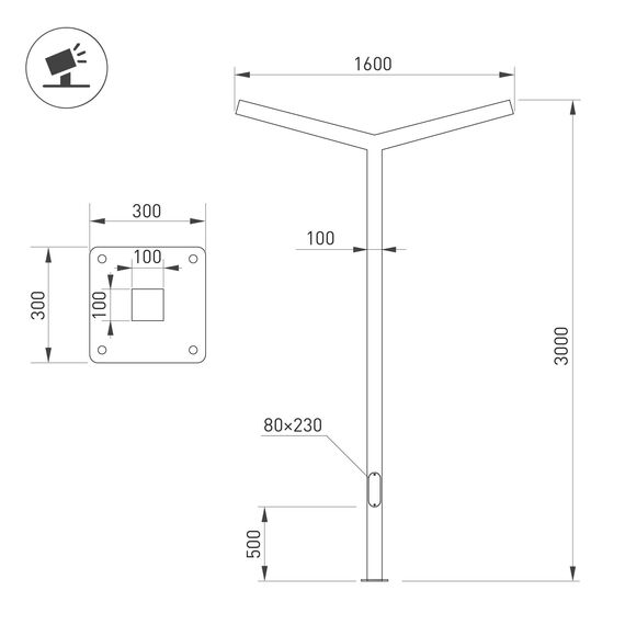 Arlight 051418 Опора OXOR-STER-Y-2000x100x100-L3000-50W Warm3000 (BK, 230V) IP65 (Arlight, Сталь) 051418, изображение 3