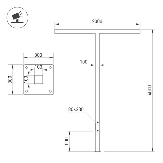 Arlight 051416 Опора OXOR-STER-T-2000x100x100-L4000-70W Warm3000 (BK, 230V) IP65 (Arlight, Сталь) 051416, изображение 4