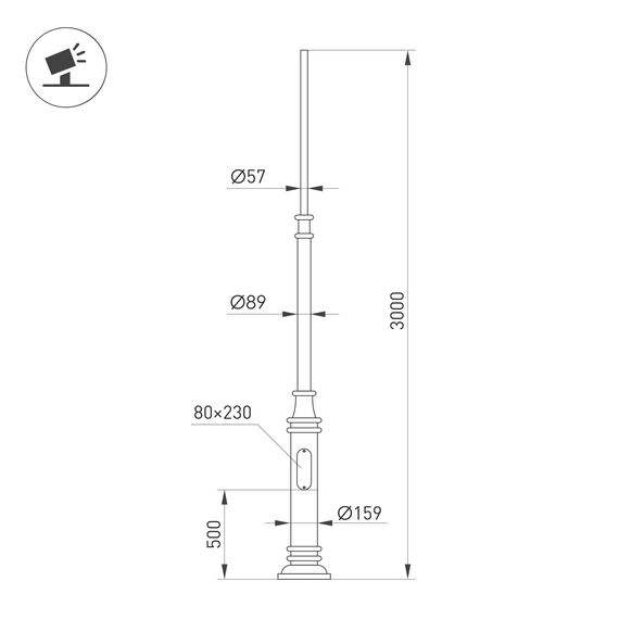 Arlight 051328 Опора фланцевая OXOR-OT3-DE-D160-L3000 (BK) (Arlight, Сталь) 051328, изображение 4