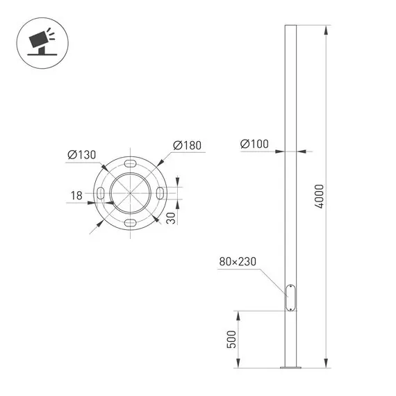 Arlight 051191 Опора фланцевая OXOR-OK1-D100-L4000 (BK) (Arlight, Алюминий) 051191, изображение 3