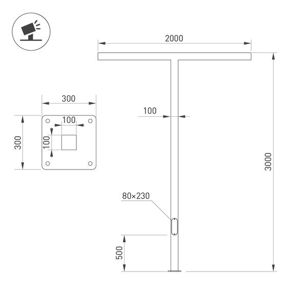 Arlight 051411 Опора OXOR-STER-T-2000x100x100-L3000-50W Warm3000 (BK, 230V) IP65 (Arlight, Сталь) 051411, изображение 3