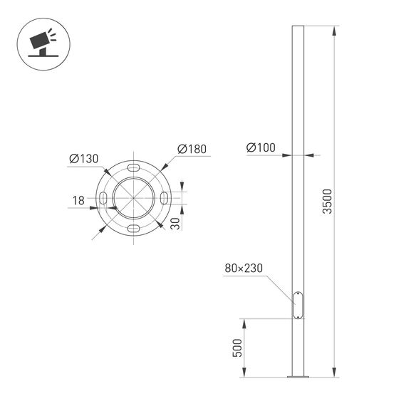 Arlight 051187 Опора фланцевая OXOR-OK1-D100-L3500 (BK) (Arlight, Алюминий) 051187, изображение 3