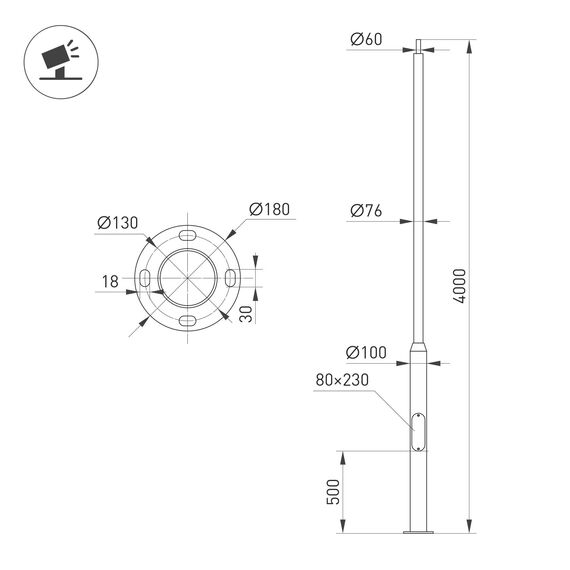 Arlight 051319 Опора фланцевая OXOR-OK2-D100-L4000 (BK) (Arlight, Алюминий) 051319, изображение 4