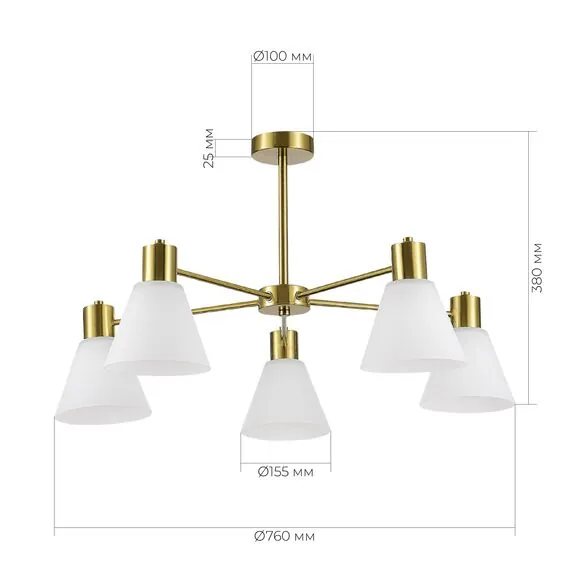 EVOLUCE SLE1561-302-05 Светильник потолочный Латунь/Белый E27 5*60W, изображение 3