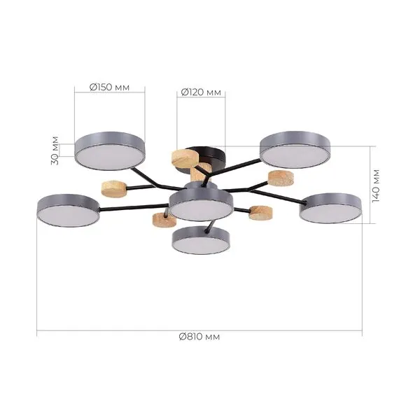 EVOLUCE SLE6006-702-06 Светильник потолочный Серый/Серый LED 6*12W 3000K/4500K/6000K, изображение 7