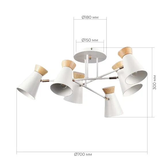 EVOLUCE SLE1252-502-06 Светильник потолочный Белый, Золотистый/Белый, Дерево E27 6*60W, изображение 7
