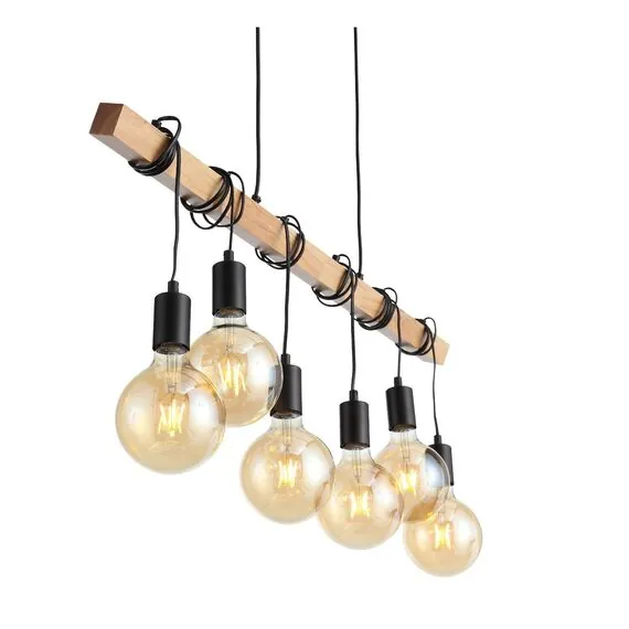 EVOLUCE SL1142.403.06 Светильник подвесной Черный, Светлое дерево E27 6*60W, изображение 2