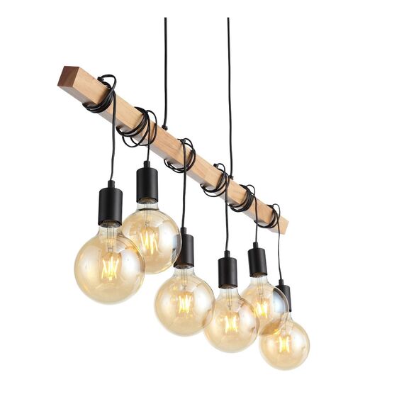 EVOLUCE SL1142.403.06 Светильник подвесной Черный, Светлое дерево E27 6*60W, изображение 2