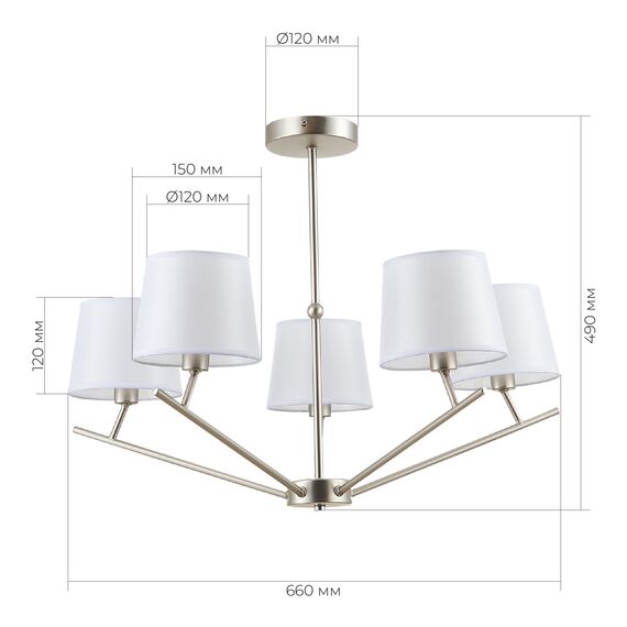 EVOLUCE SLE300102-05 Светильник потолочный Никель/Белый E14 5*40W, изображение 4