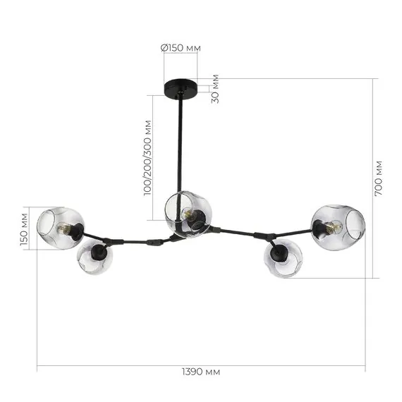 EVOLUCE SLE154843-05 Светильник подвесной Черный/Дымчатый E27 5*40W, изображение 3
