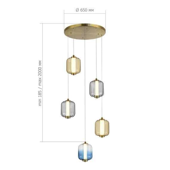 ST LUCE SL1193.303.05 Светильник подвесной ST-Luce Латунь/Янтарный,Дымчатый,Голубой LED 5*10W 3000K, изображение 3
