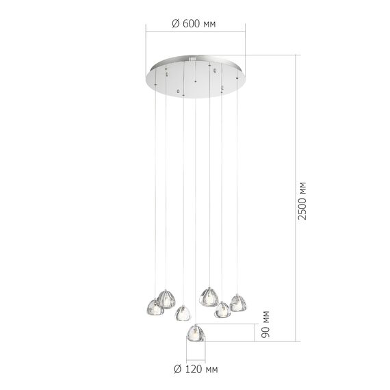 ST LUCE SL6017.101.07 Светильник подвесной ST-Luce Хром/Прозрачный с пузырьками воздуха LED 7*3W 3000K, изображение 5