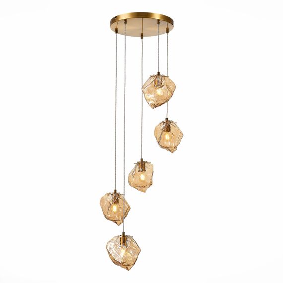 ST LUCE SL1175.303.05 Светильник подвесной ST-Luce Латунь/Янтарный E14 5*40W, изображение 2