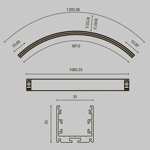 Maytoni Led Strip ALM-3535R-B-D-90°-1.5M Радиусный профиль 35x35 Ø1500мм, изображение 11