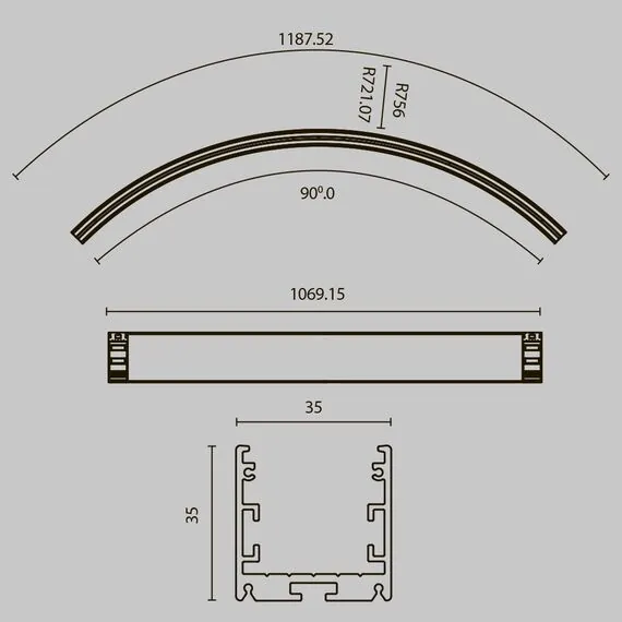 Maytoni Led Strip ALM-3535R-B-IN-90°-1.5M Радиусный профиль 35x35 Ø1500мм внутренний 1 круга, изображение 10