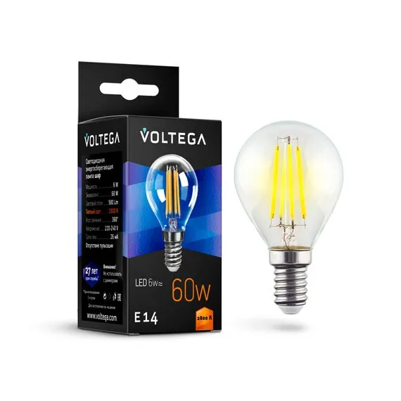 Voltega   7021 Филаментная лампа Voltega Globe E14 6W 2800K 7021