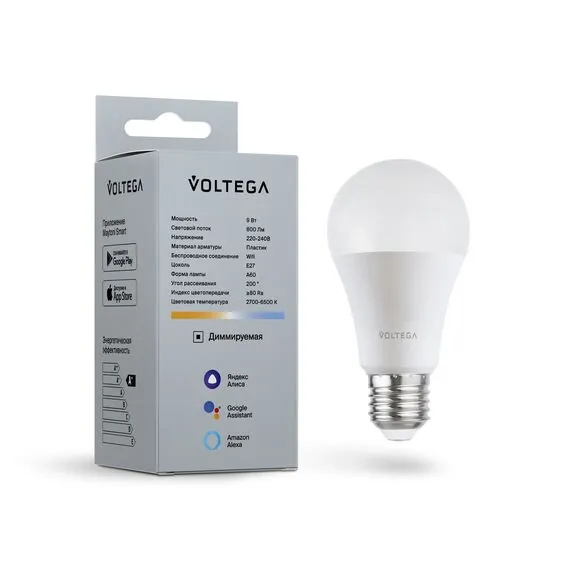 Voltega   2429 Светодиодная диммируемая лампа Wi-Fi Voltega E27 9W 2700-6500K VG 2429 шар матовый, изображение 3